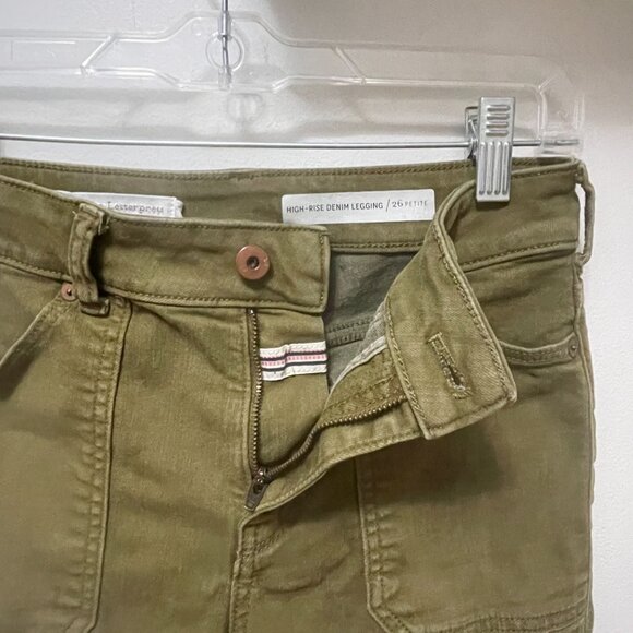 Anthropologie Army Green Moto Zippered High-Rise Denim Leggings Sz 26 Petite - Picture 7 of 16